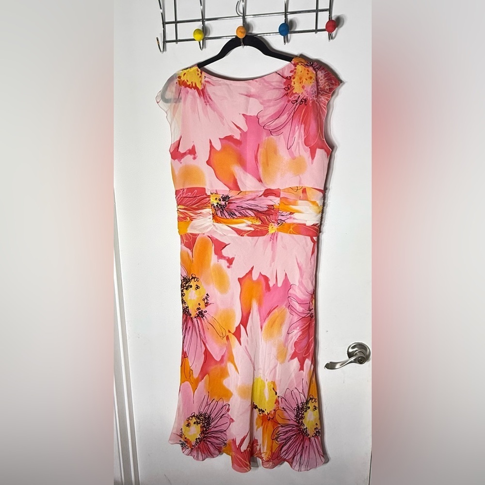 Escada Silk Floral Sleeveless Midi Dress Pink Orange Size 42 - Picture 3 of 9